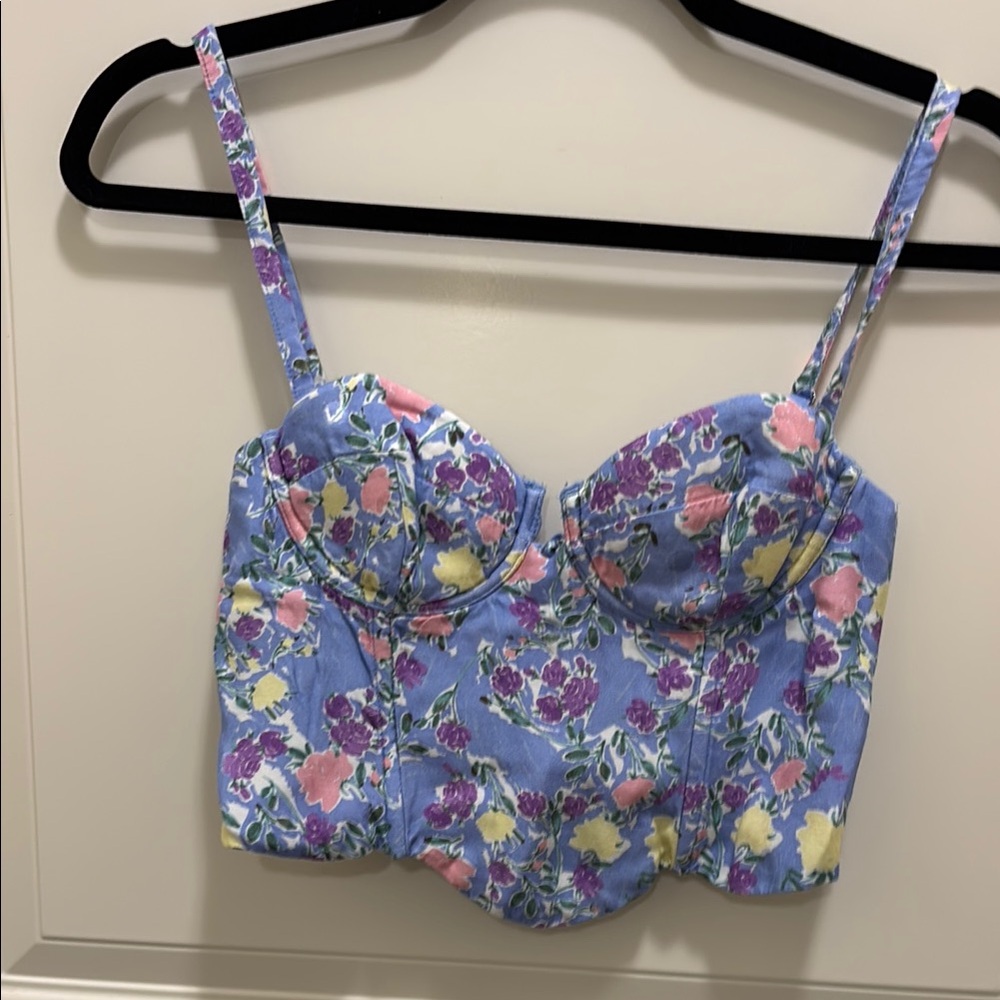 Floral Blue Bustier Top Size xs